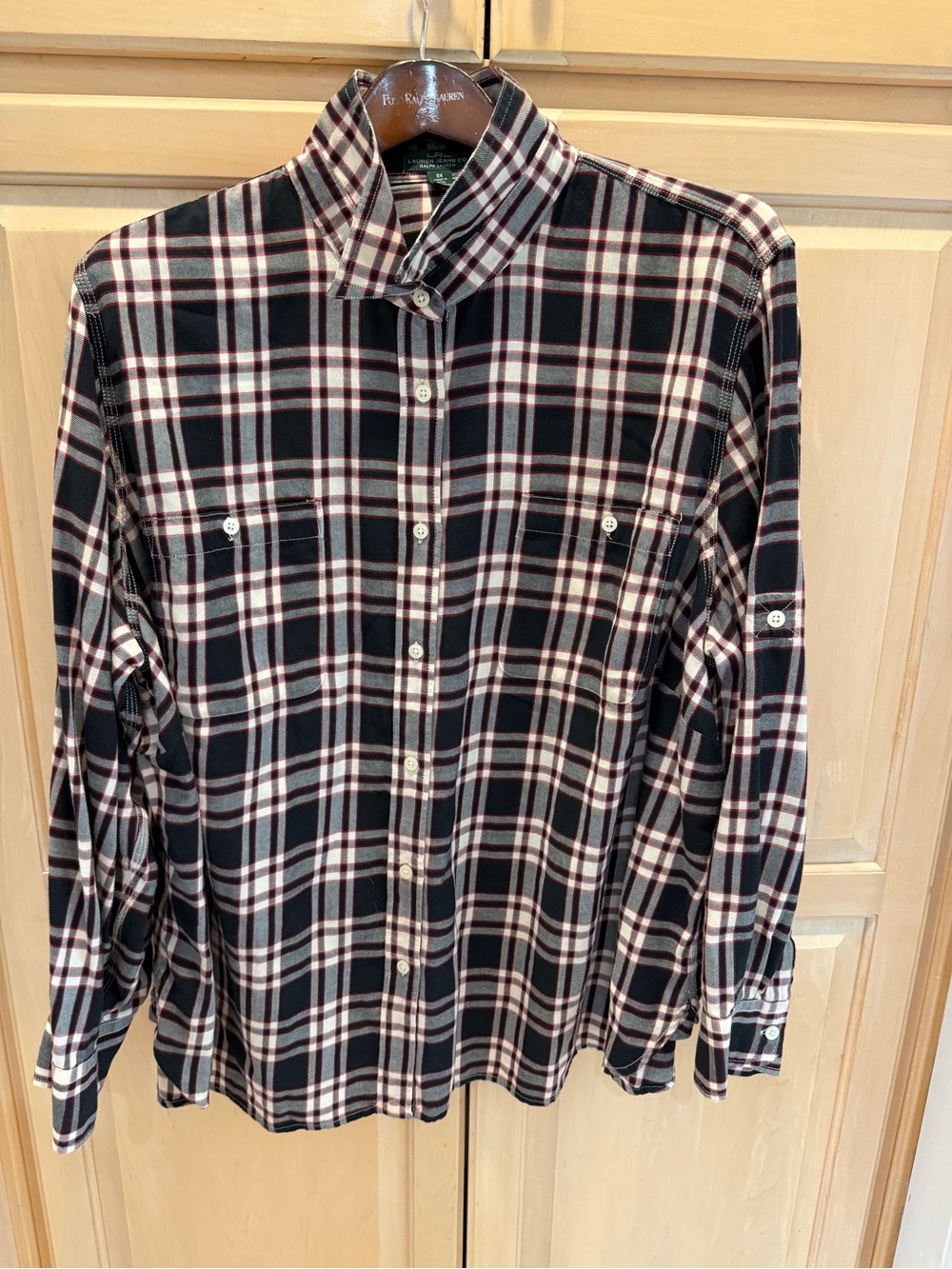 Lauren Ralph Lauren Black, Cream & Red Plaid Button-Down Shirt